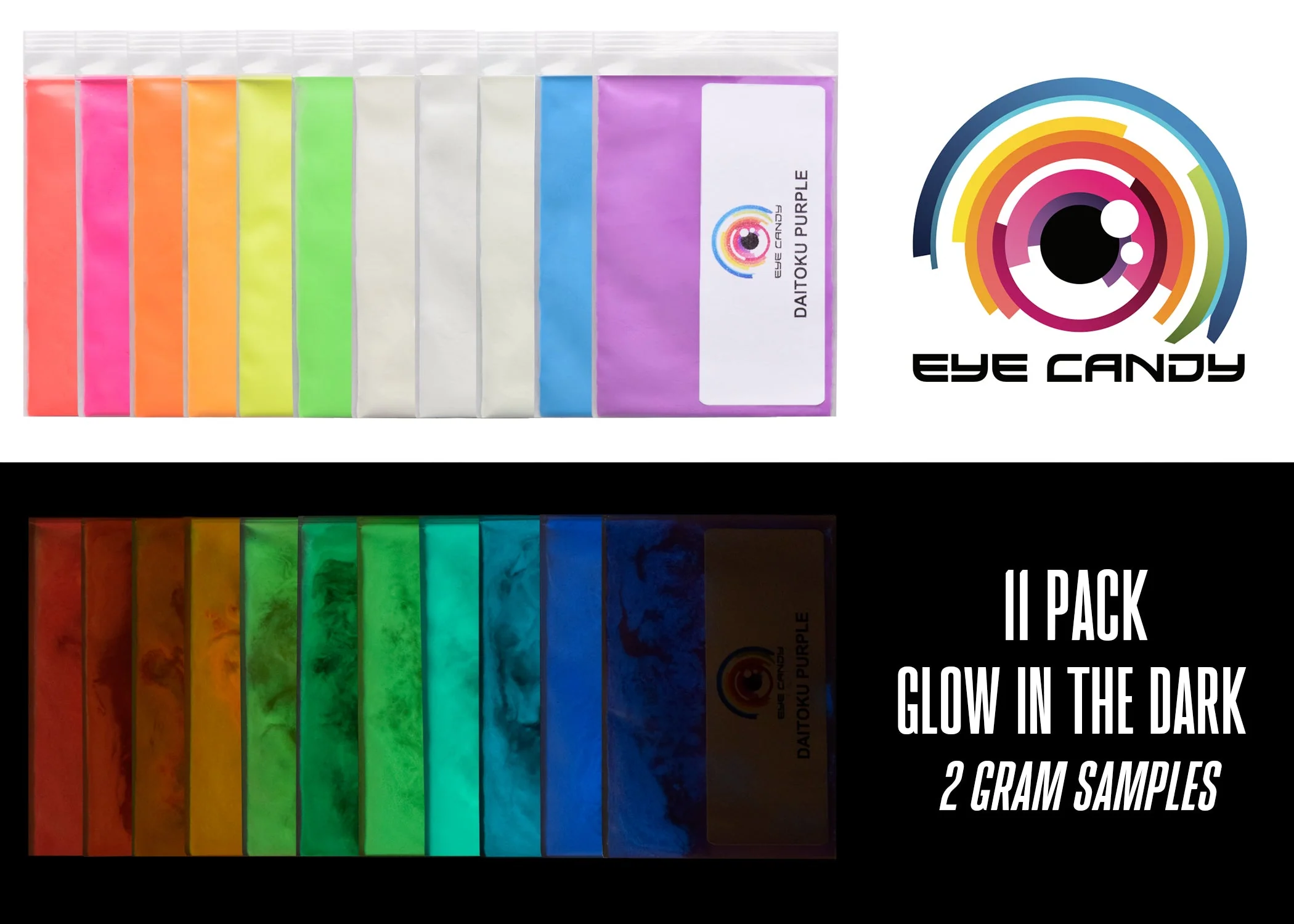 11 Color Glow in the Dark Pigment Powder Variety Pack Set - Image 3